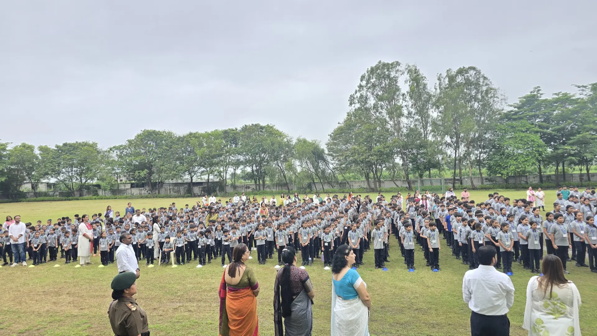 Students of The Mindcrest School in uniform at morning assembly