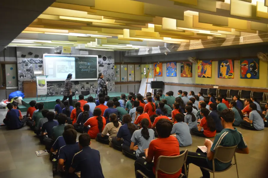 Parents and students in the auditorium