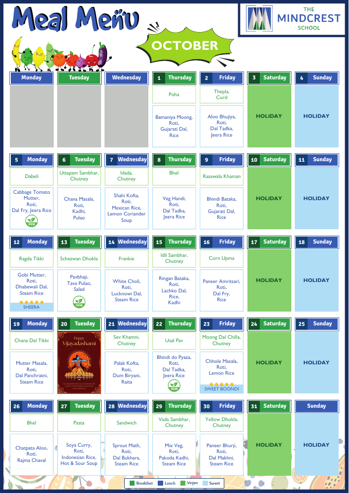 October 2026 school meal menu