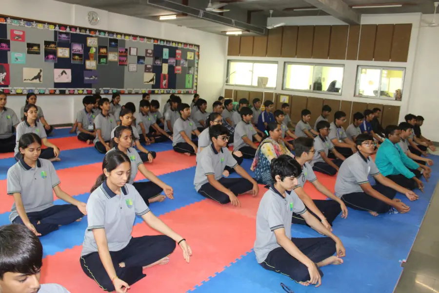 Students doing yoga together