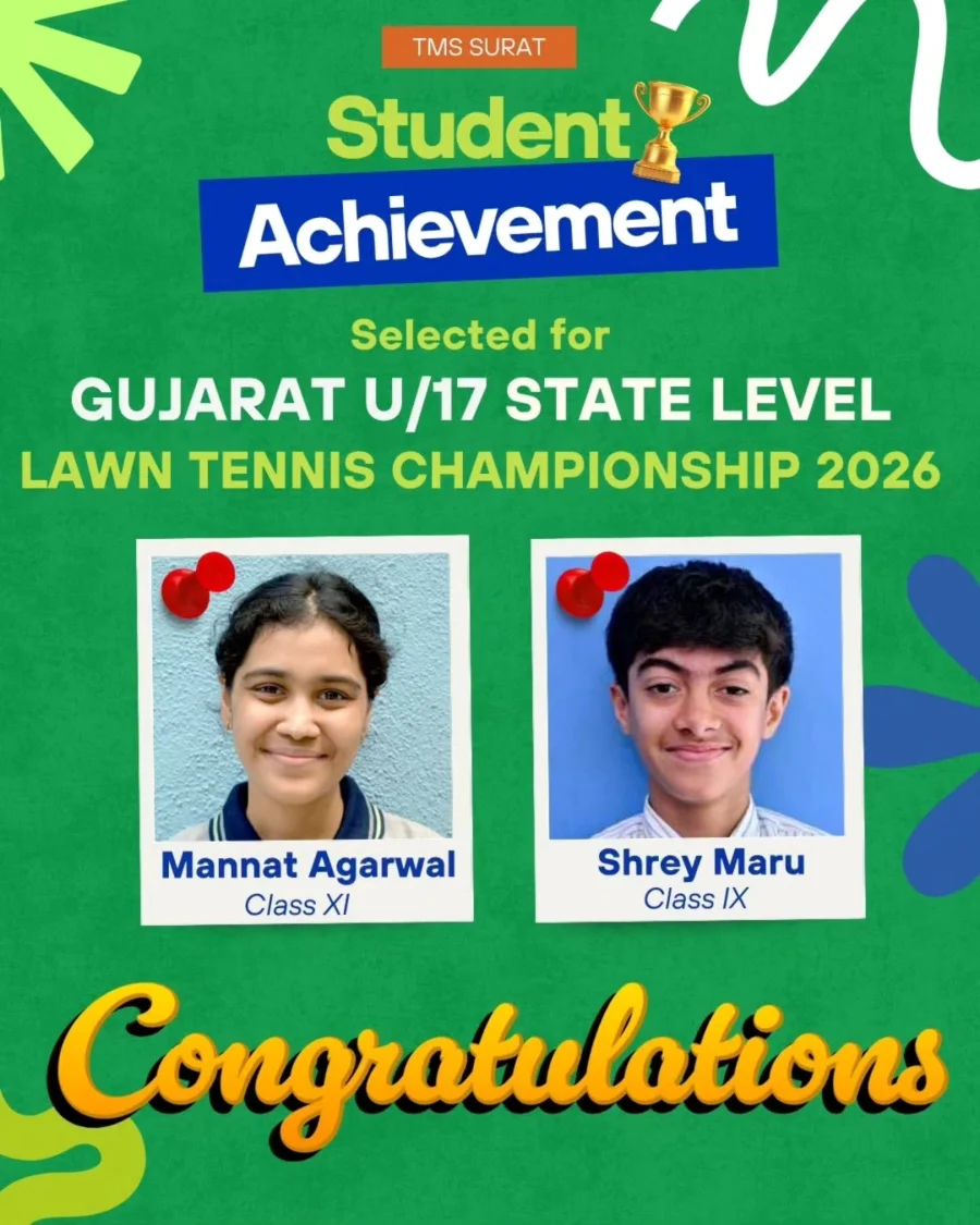 Selected for the Gujarat U/17 State-Level Lawn Tennis Championship 2026!